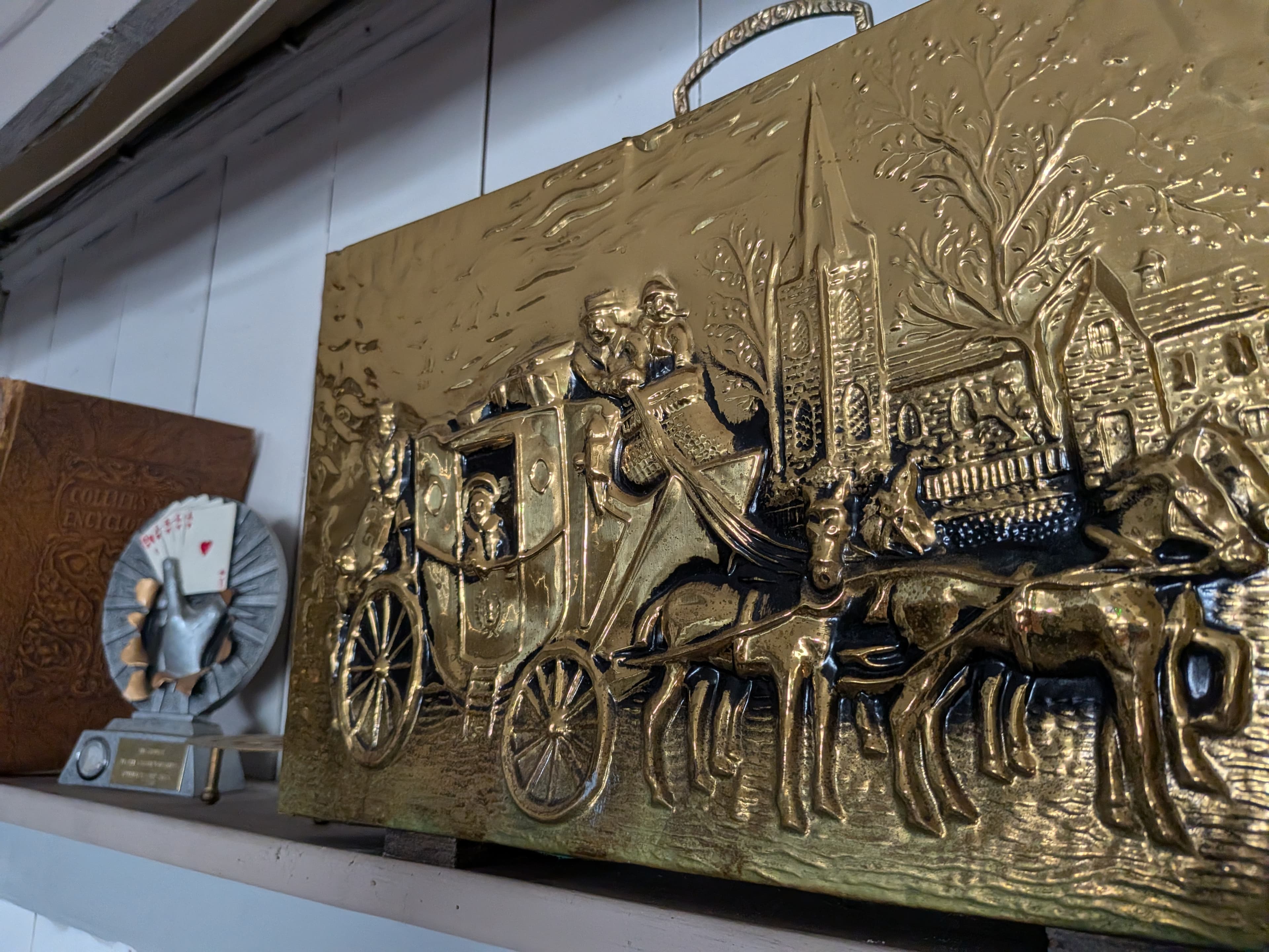 Brass ornaments on display at the White Horse Inn Launceston