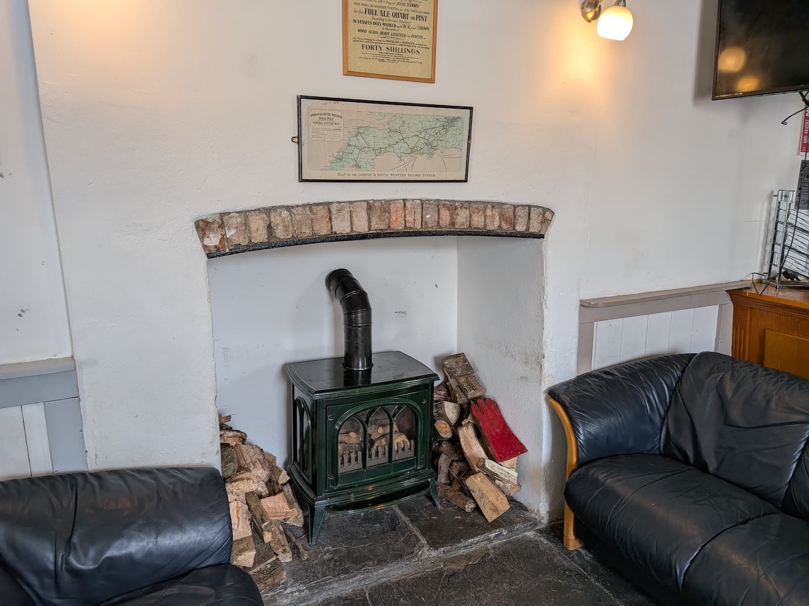 Cosy log burner fire area at the White Horse Inn Launceston