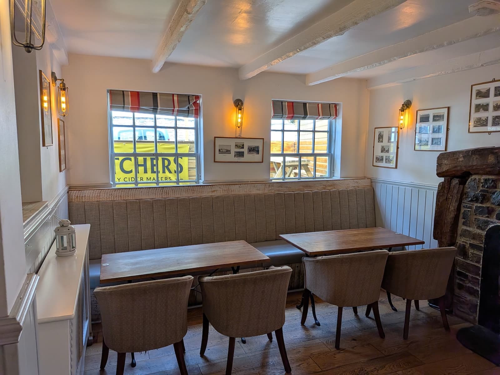 Cosy seating area for food and quiet drinks at the White Horse Inn Launceston