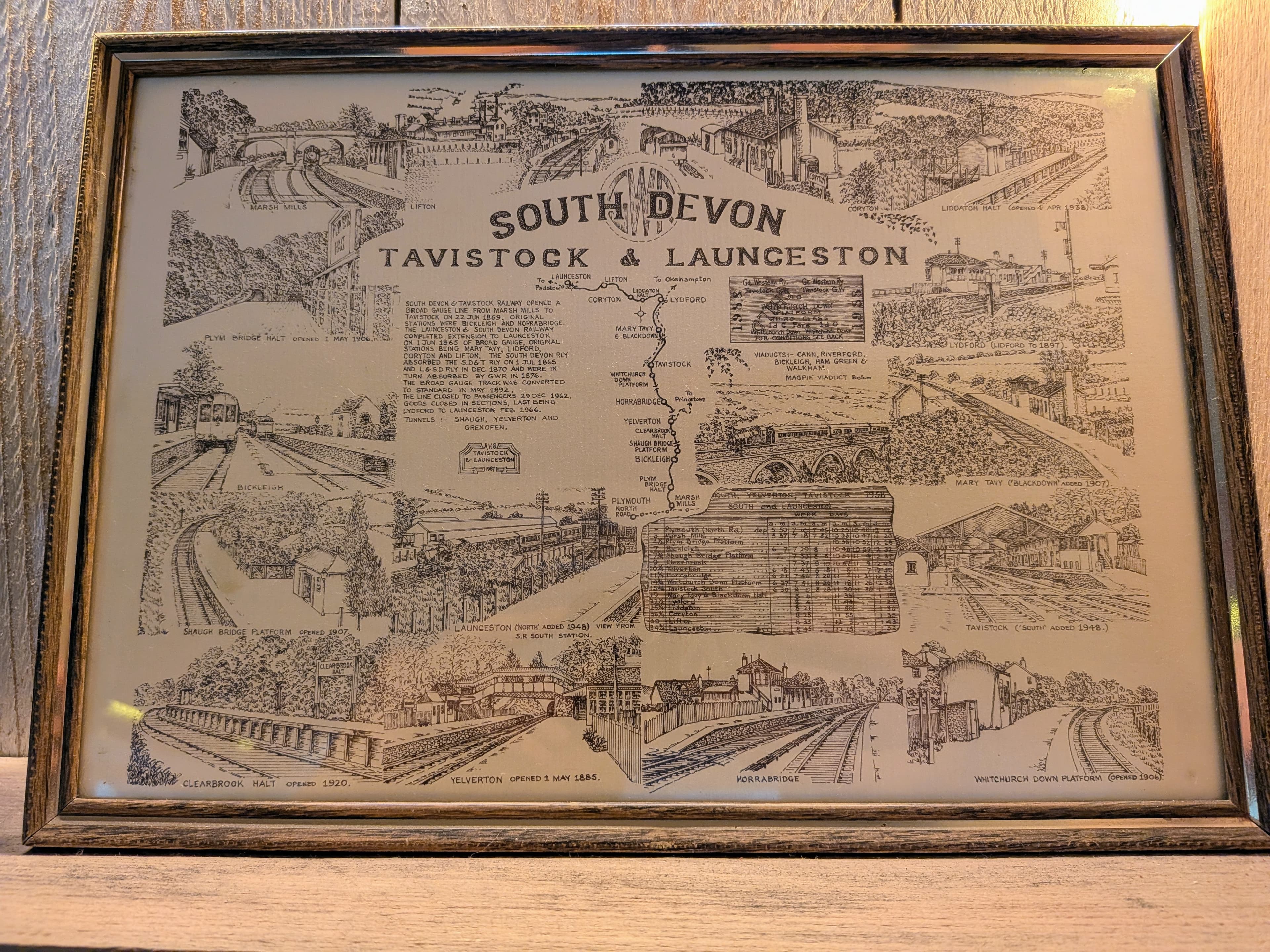 Framed Tavistock and Launceston history at the White Horse Inn Launceston