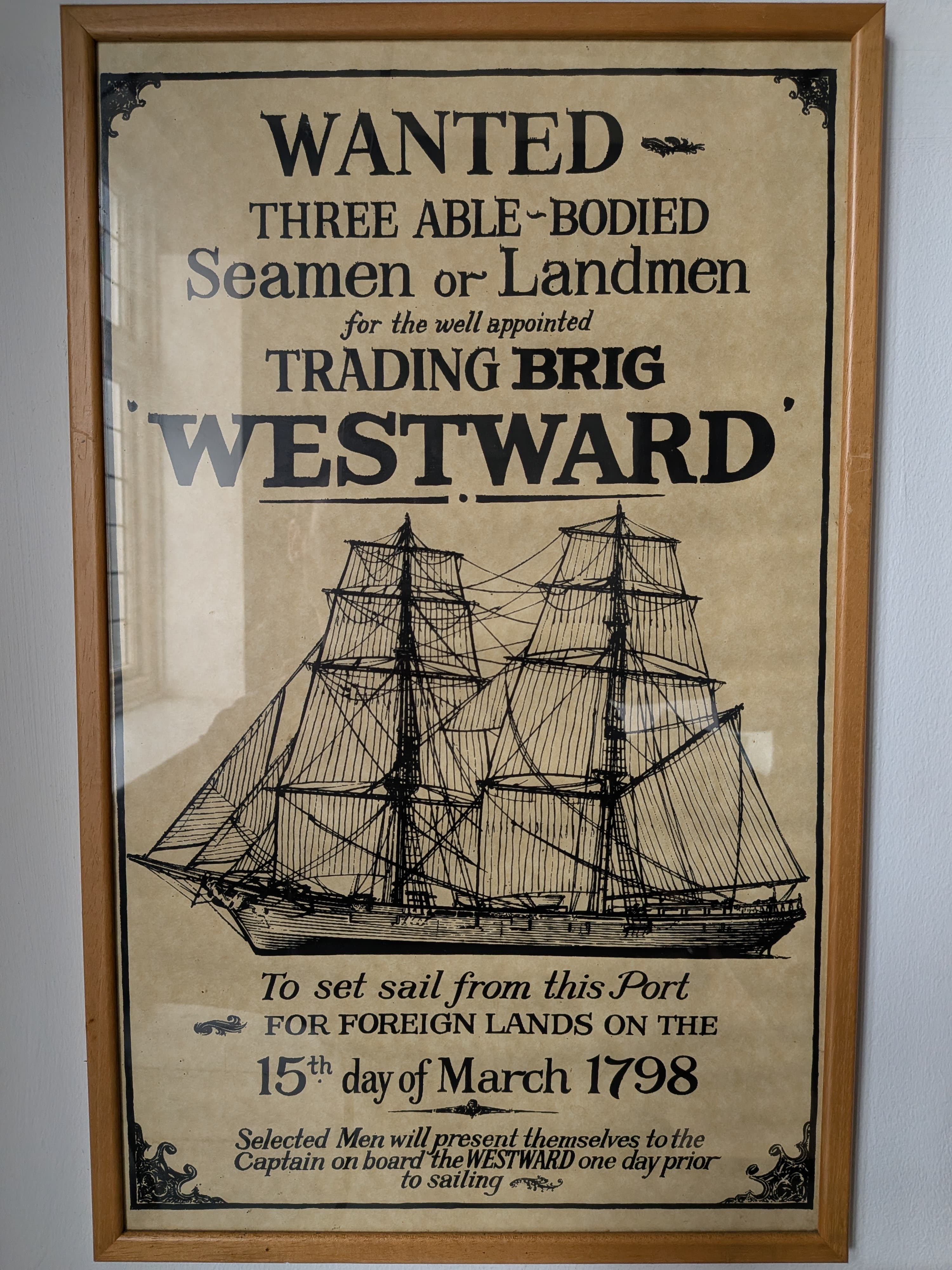 Old sailing artwork on display at the White Horse Inn Launceston