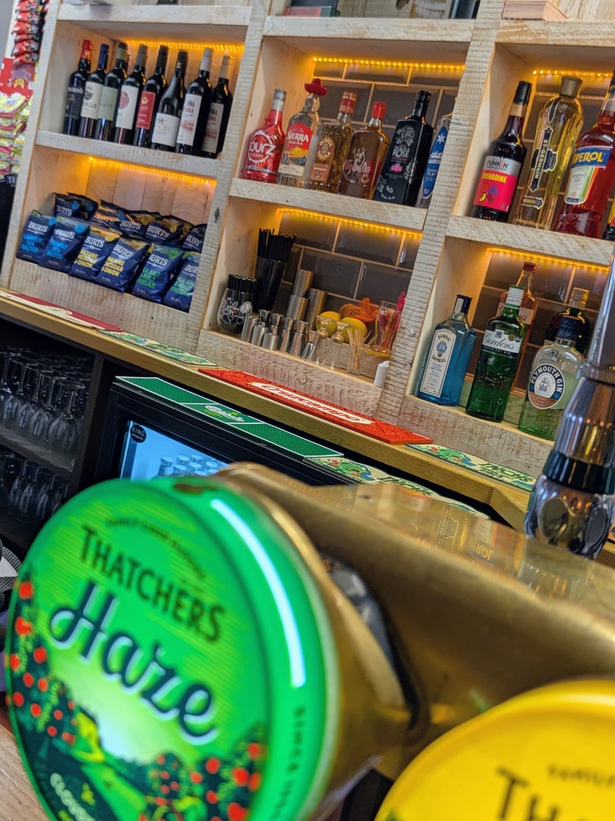 Stocked bar shelves at the White Horse Inn Launceston